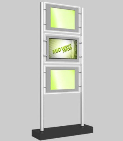 Freestanding Display with 2 x A3 Landscape Light Panels and 1 x 22" Media Screen